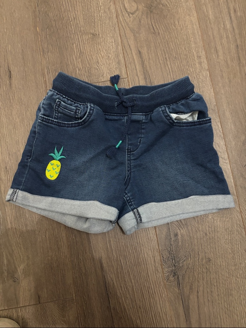 Kids Navy Pineapple Patch Denim Shorts